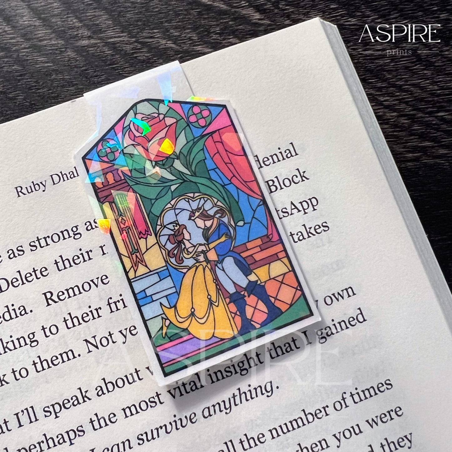 Beauty and the Beast Stained Glass Holographic Magnetic Bookmark - Aspire Prints